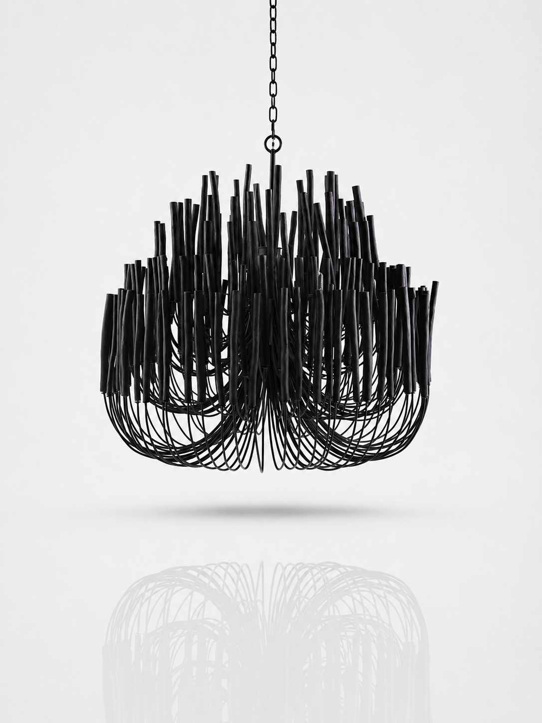 Whitewashed Wood Rod Chandelier