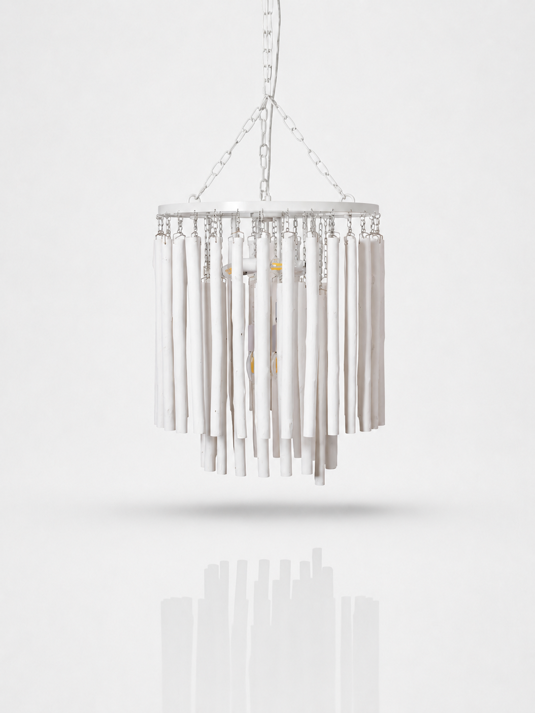 Whitewashed Wood Rod Chandelier