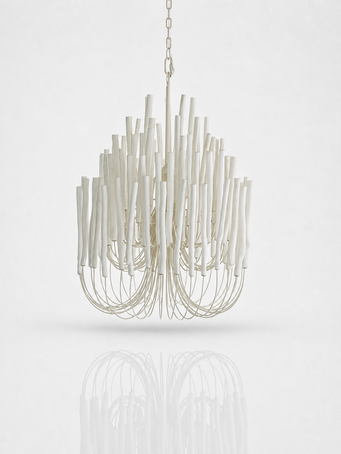 Whitewashed Wood Rod Chandelier