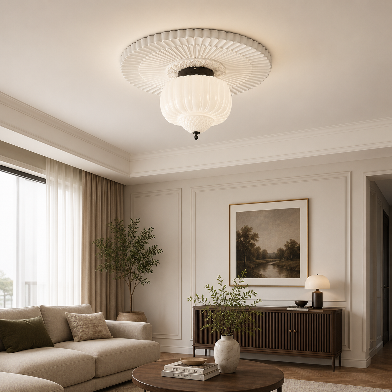 Geometric Drum Flush Mount Ceiling Lamp
