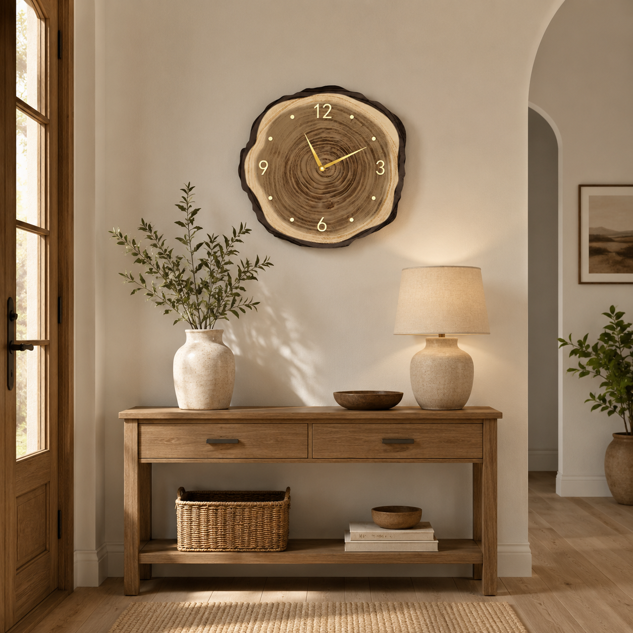 Natural Wood Grain LED Wall Clock