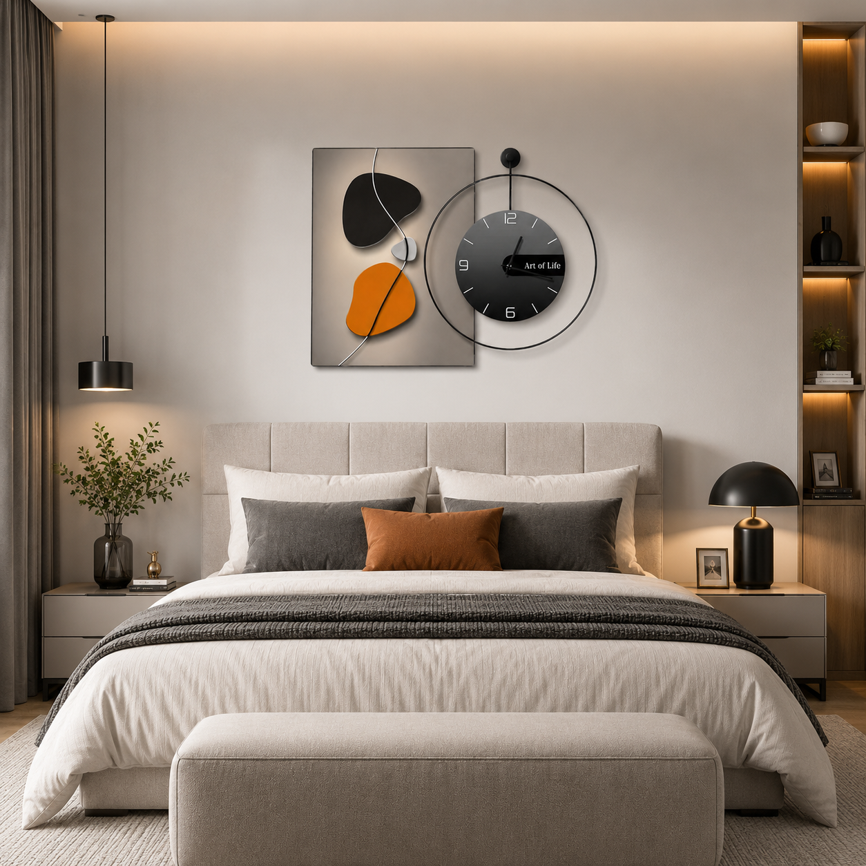Abstract Canvas Wall Clock with Floating Aluminum Frame