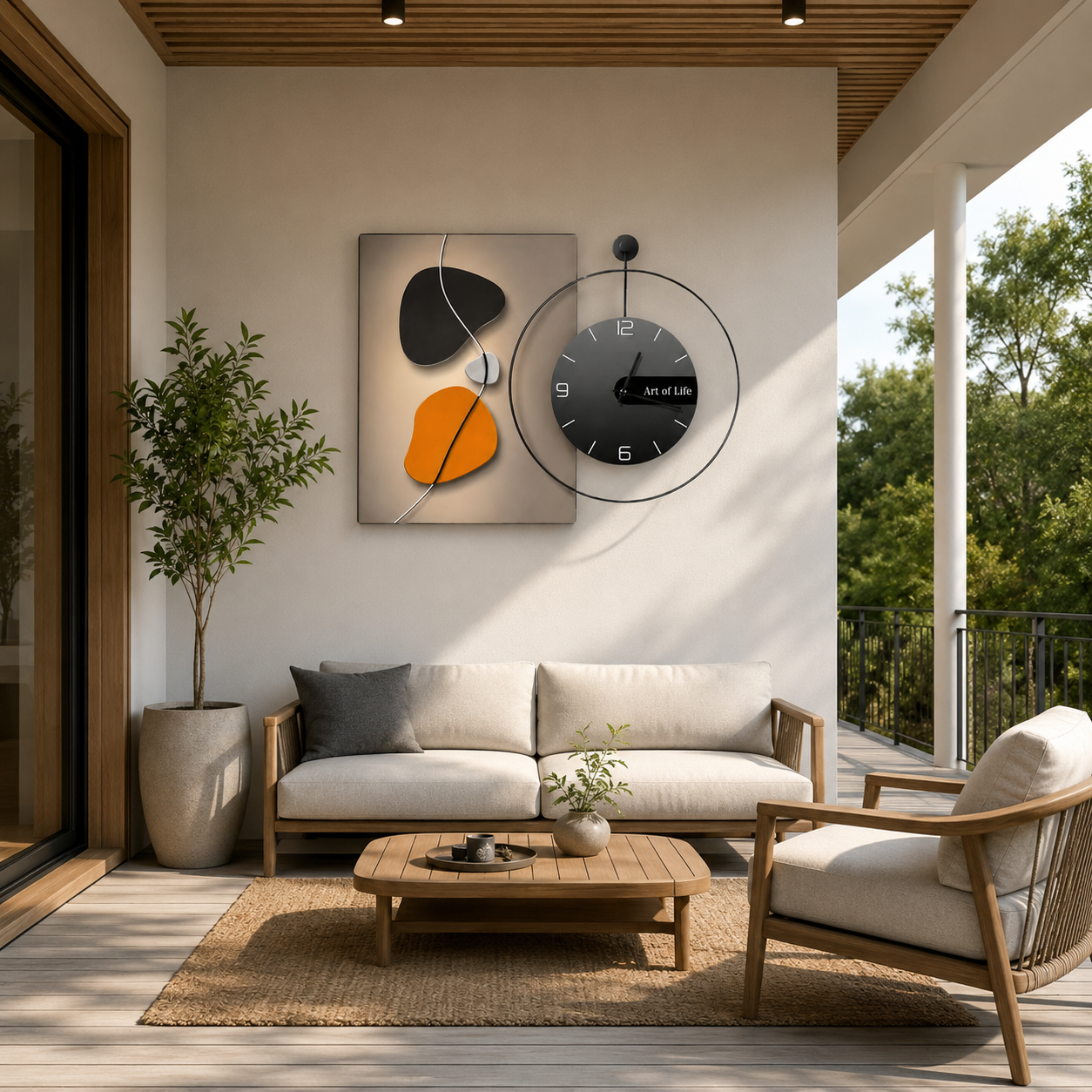 Abstract Canvas Wall Clock with Floating Aluminum Frame