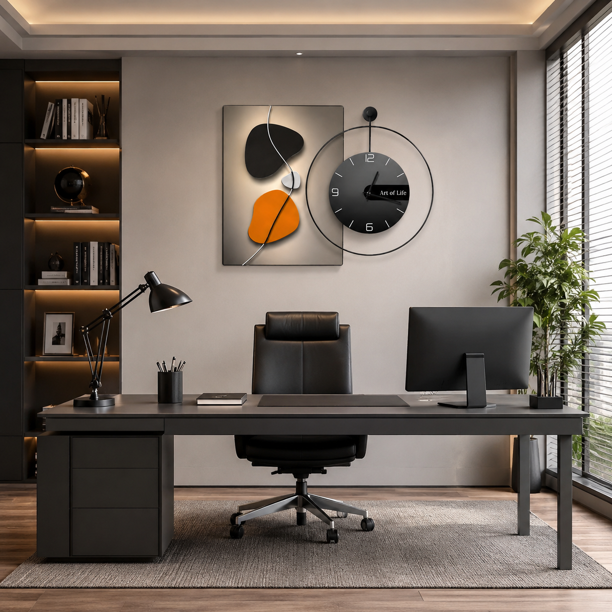 Abstract Canvas Wall Clock with Floating Aluminum Frame