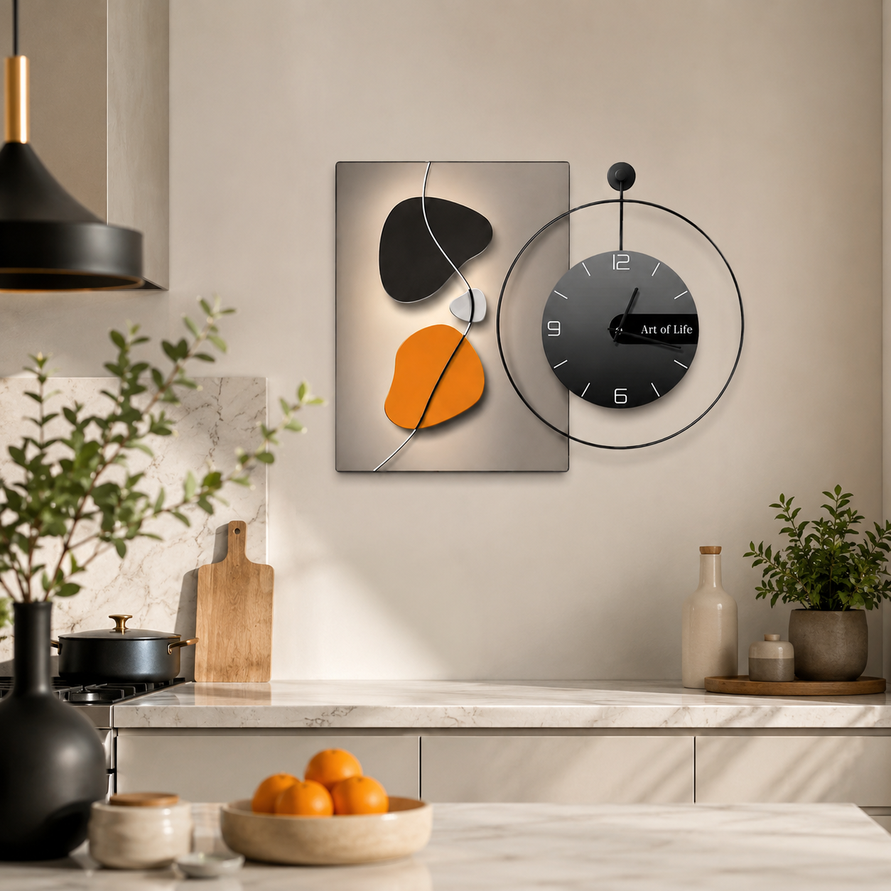 Abstract Canvas Wall Clock with Floating Aluminum Frame