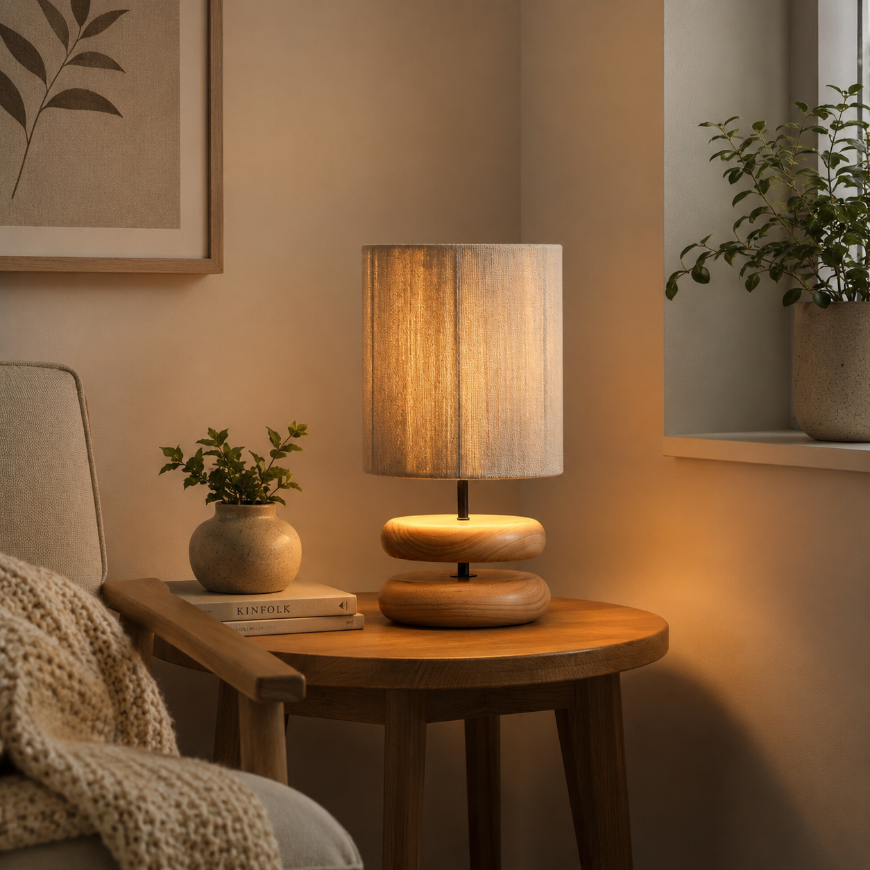 Wood Table Lamp with Plug-In Cord