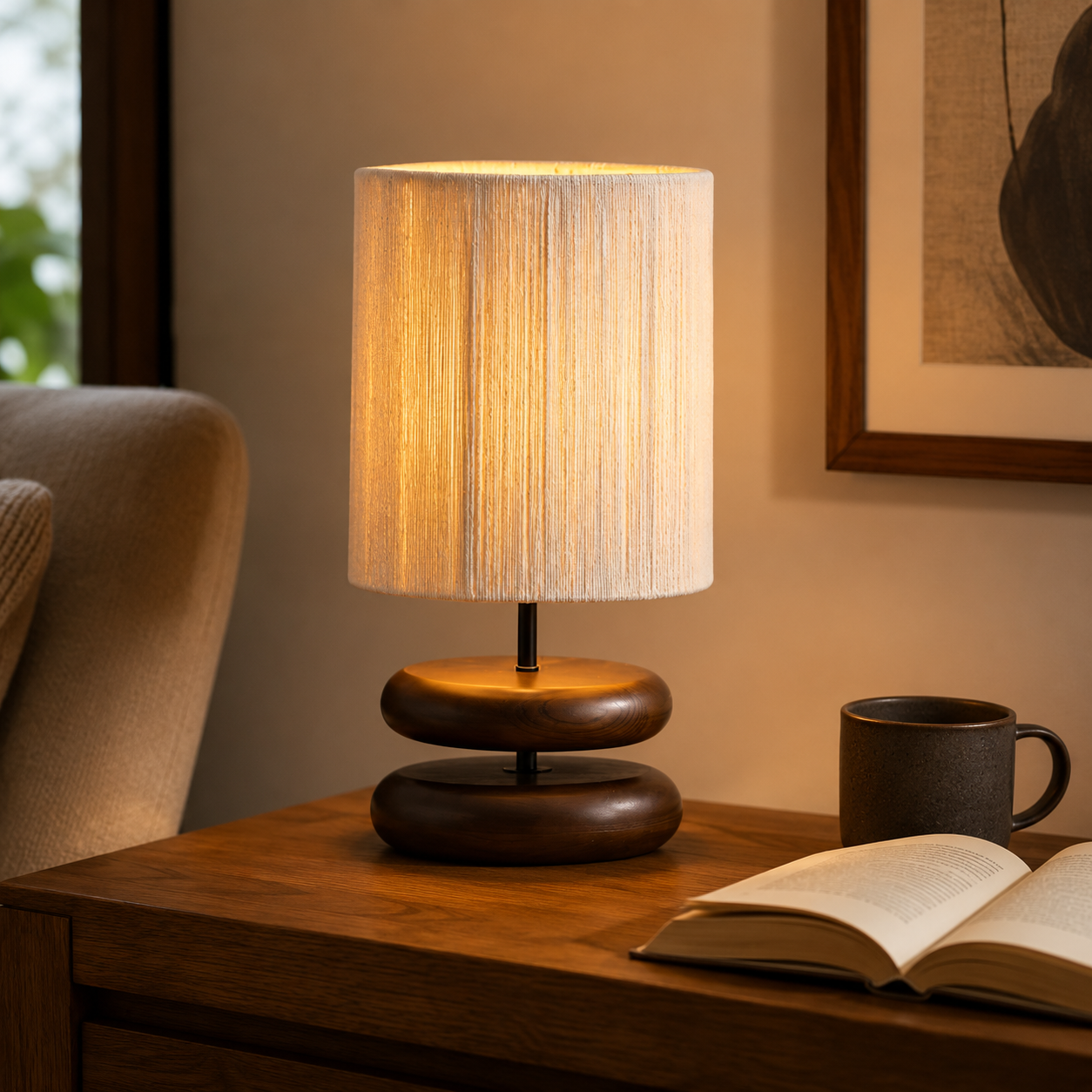 Wood Table Lamp with Plug-In Cord