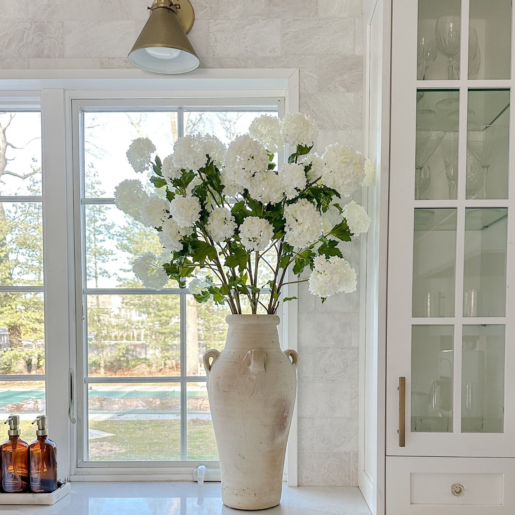 White Faux Hydrangea Stem | 24-Inch Artificial Snowball Flower