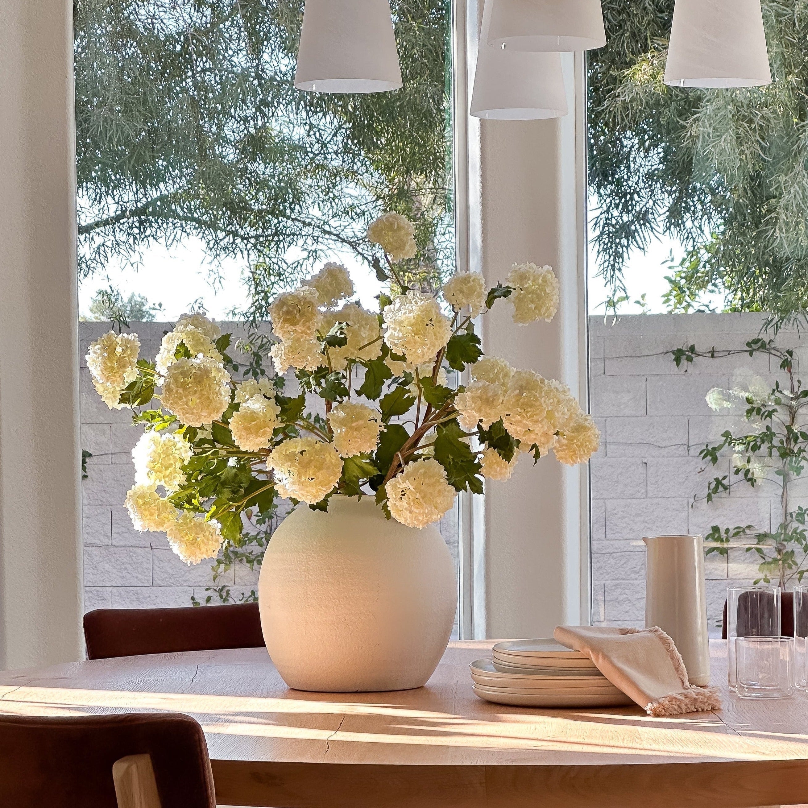 White Faux Hydrangea Stem | 24-Inch Artificial Snowball Flower
