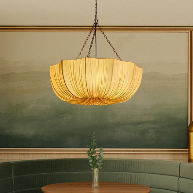 Étoile French Fabric Chandelier | Handcrafted Shade, Iron Frame, Adjustable Hanging Light