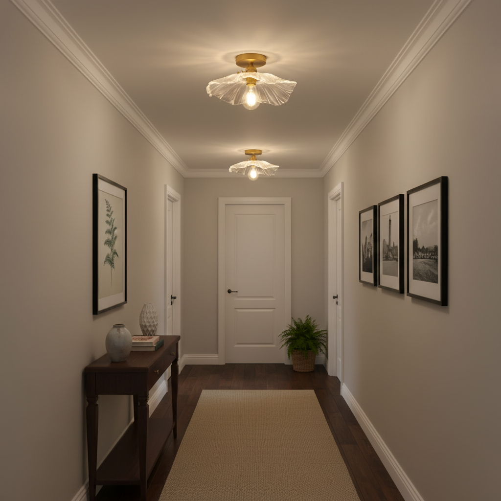 Clear Glass Flush Ceiling Lamp with Brass Finish