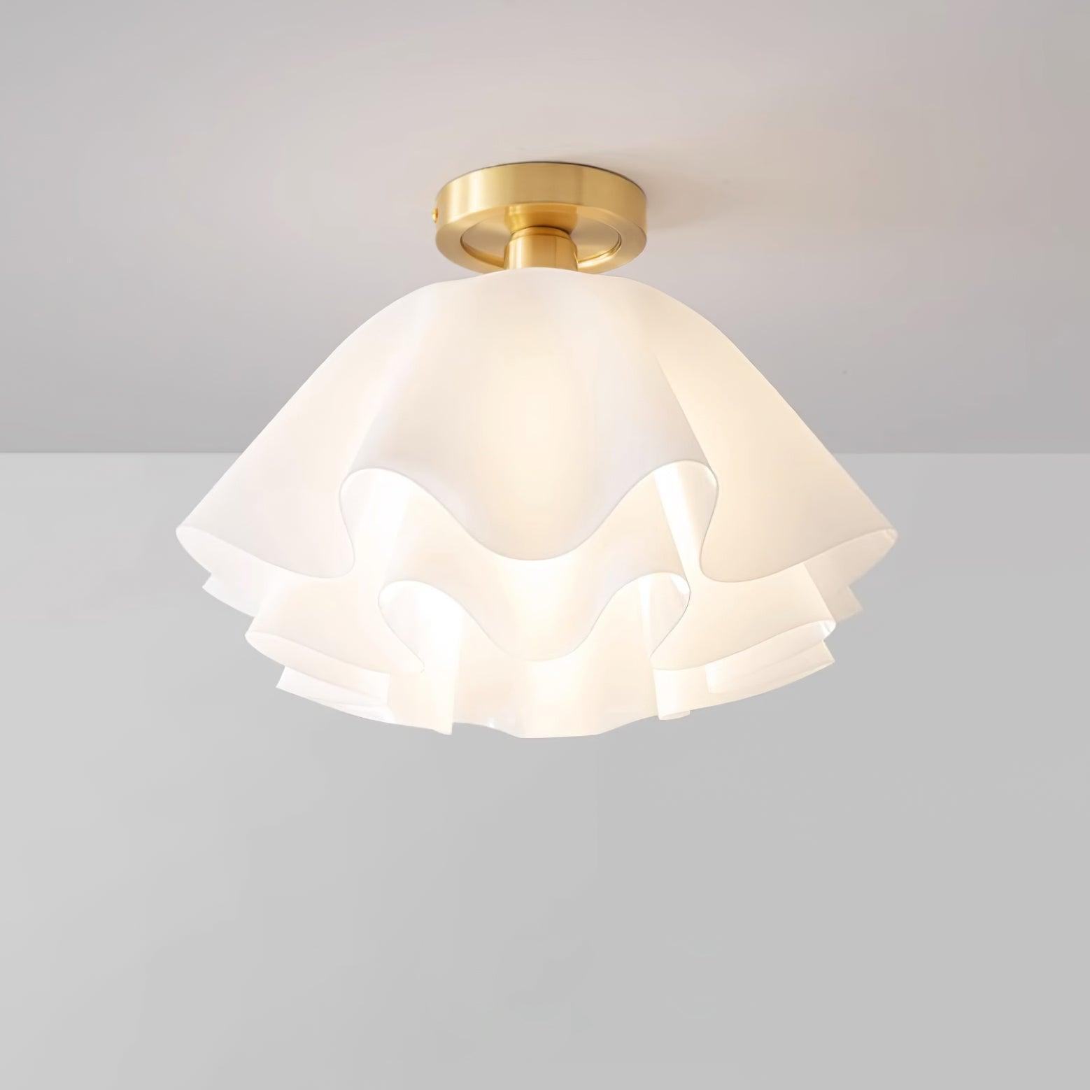 Pleated Brass Flush Mount Ceiling Lamp