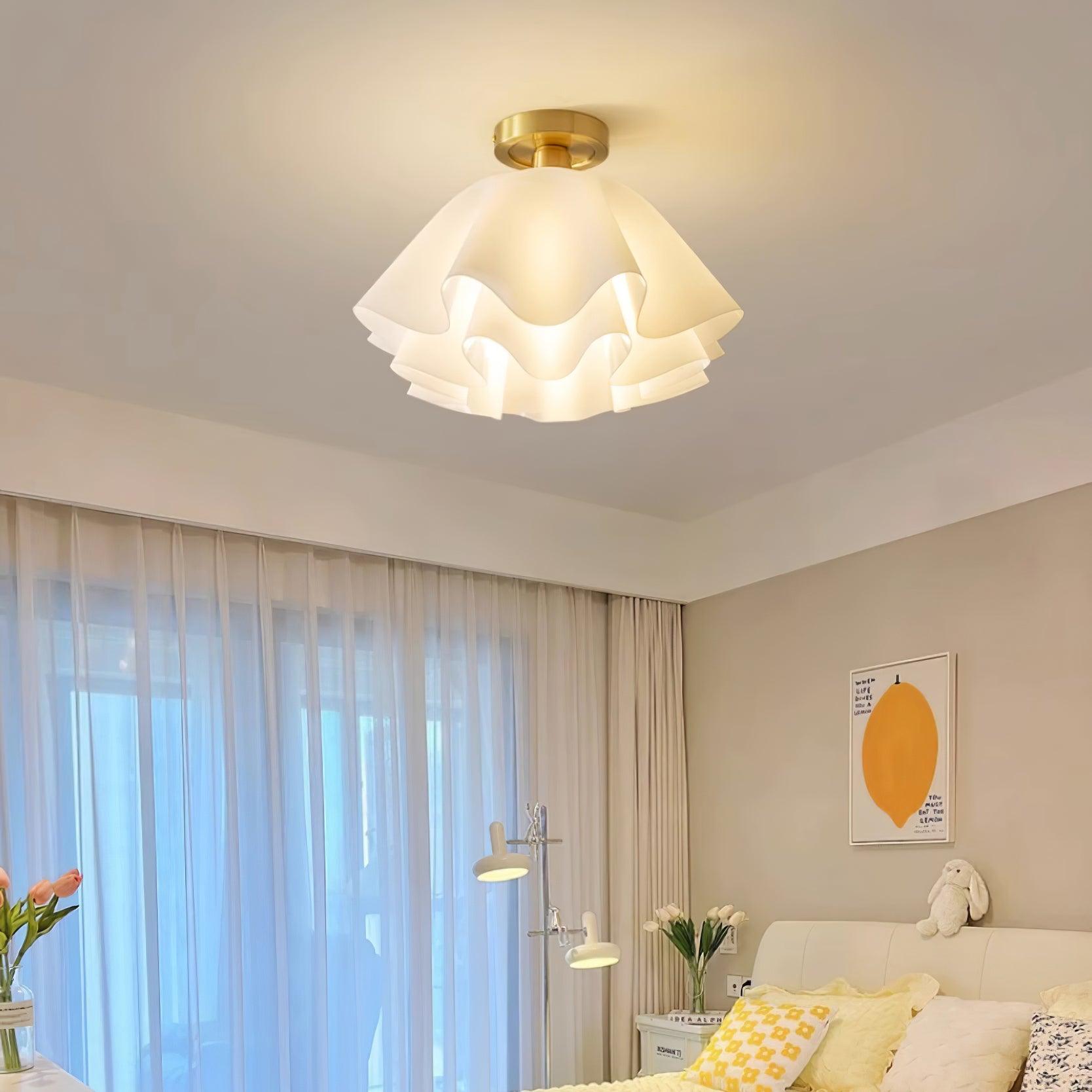 Pleated Brass Flush Mount Ceiling Lamp