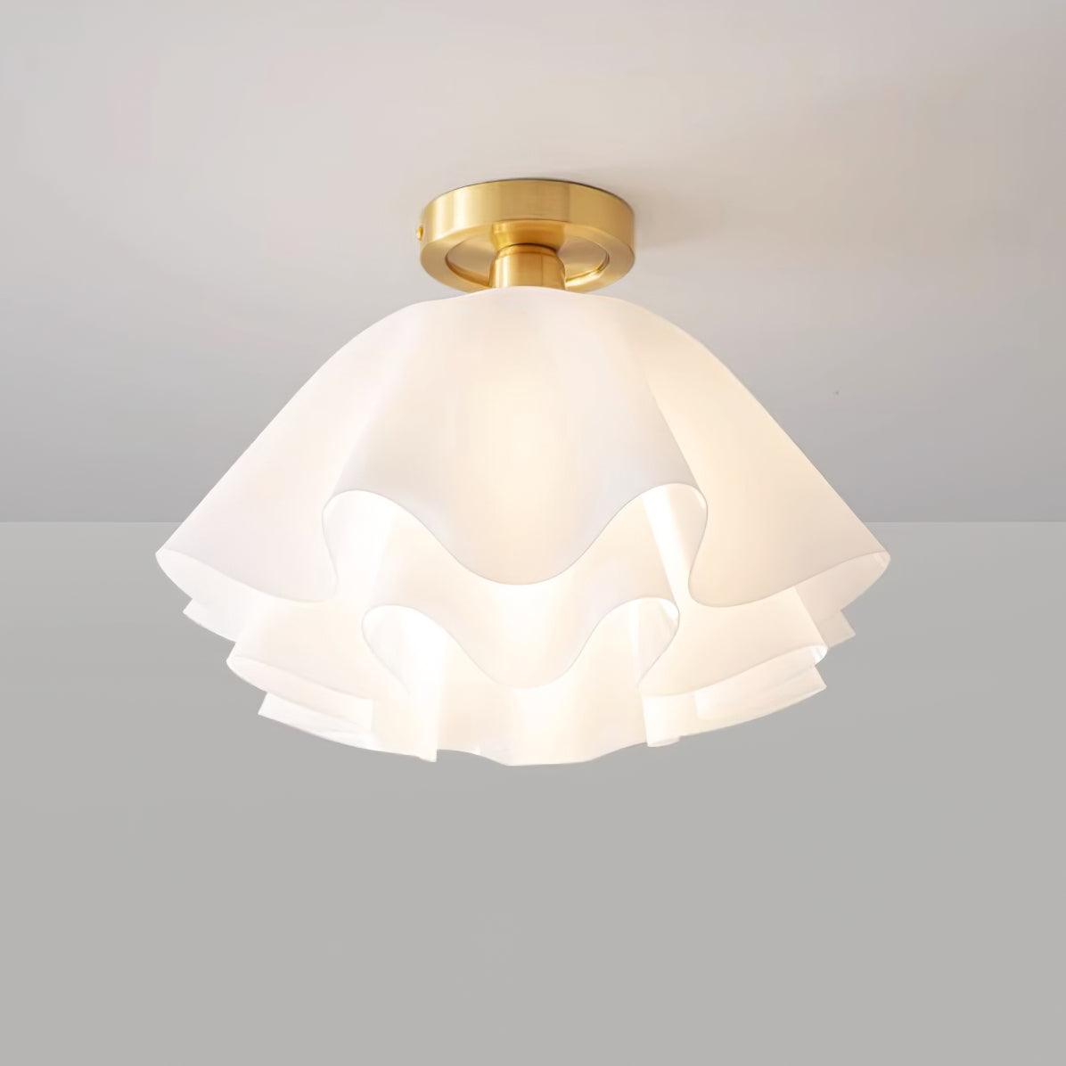 Pleated Brass Flush Mount Ceiling Lamp