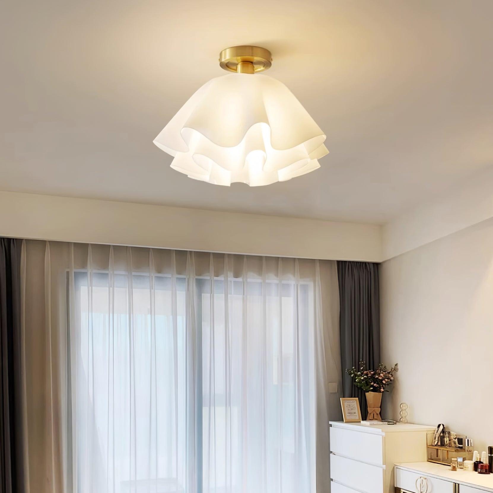 Pleated Brass Flush Mount Ceiling Lamp