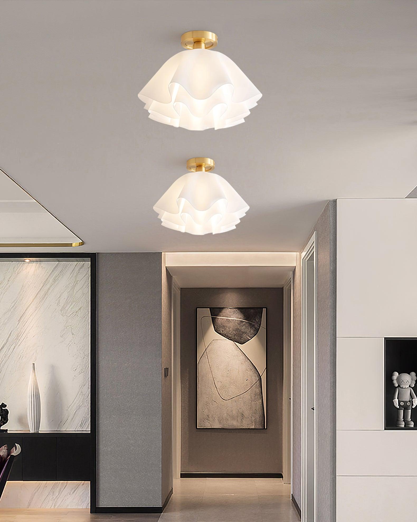 Pleated Brass Flush Mount Ceiling Lamp