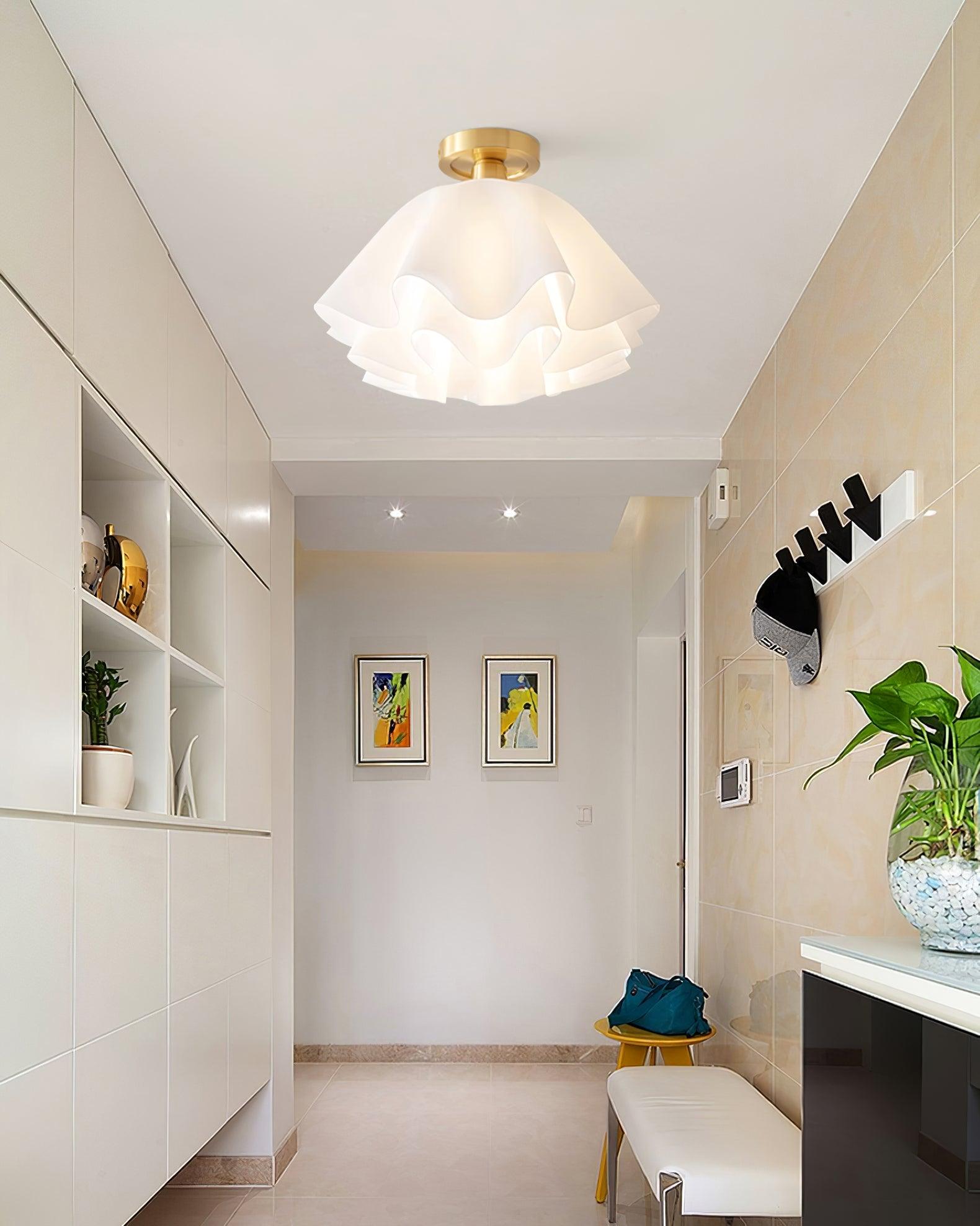 Pleated Brass Flush Mount Ceiling Lamp
