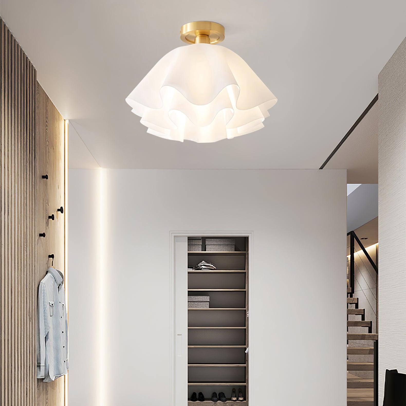 Pleated Brass Flush Mount Ceiling Lamp