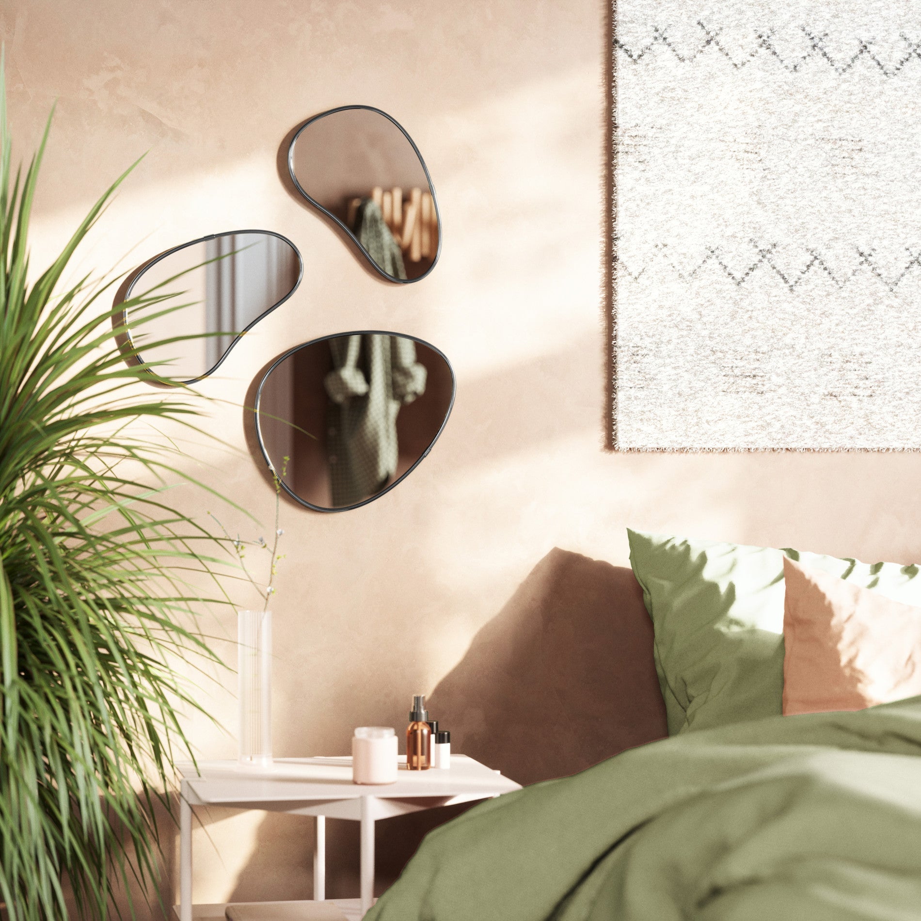 Decorative Organic Wall Mirrors | Metallic Frame Pebble Mirror Set of 3