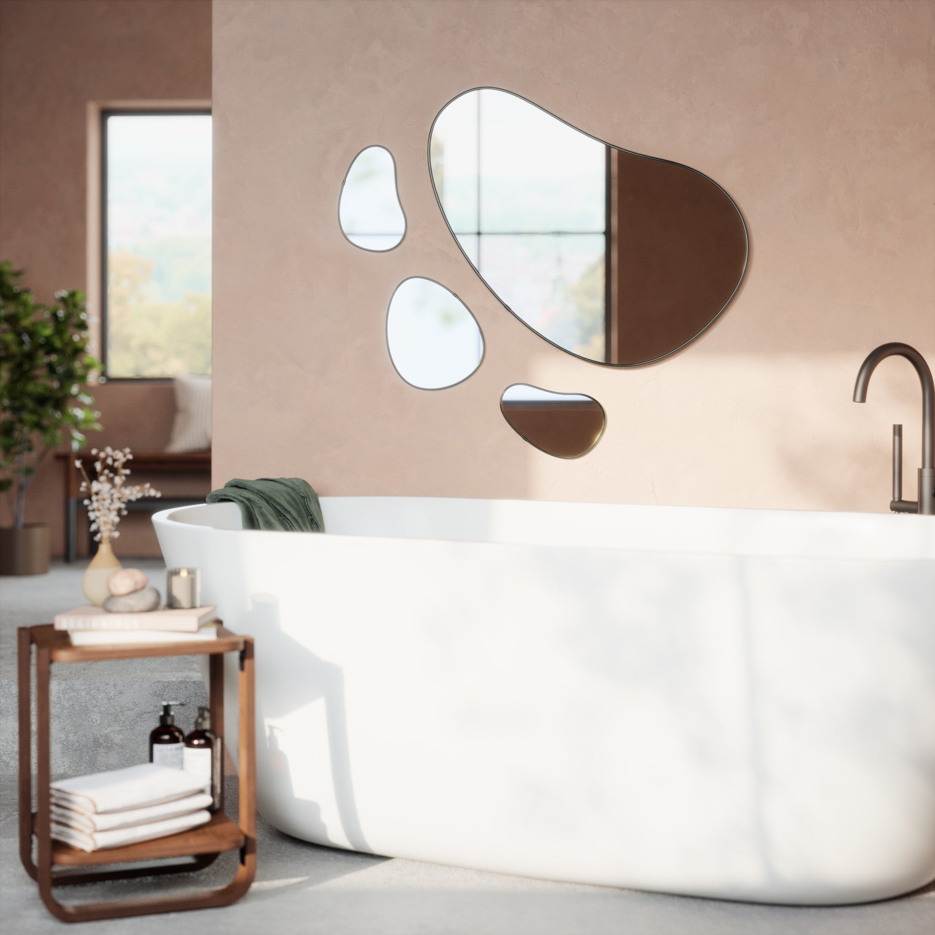 Decorative Organic Wall Mirrors | Metallic Frame Pebble Mirror Set of 3
