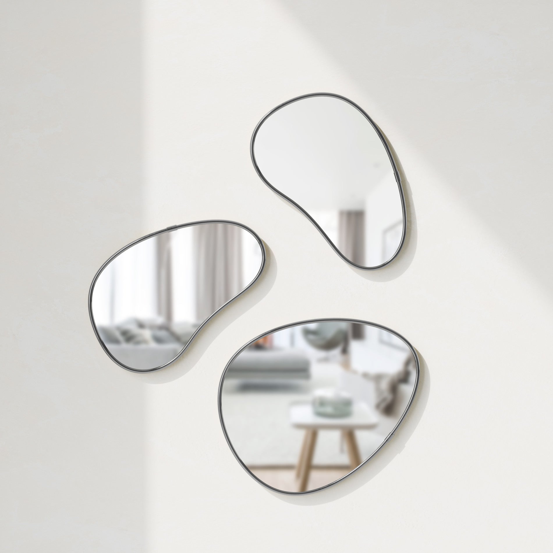 Decorative Organic Wall Mirrors | Metallic Frame Pebble Mirror Set of 3