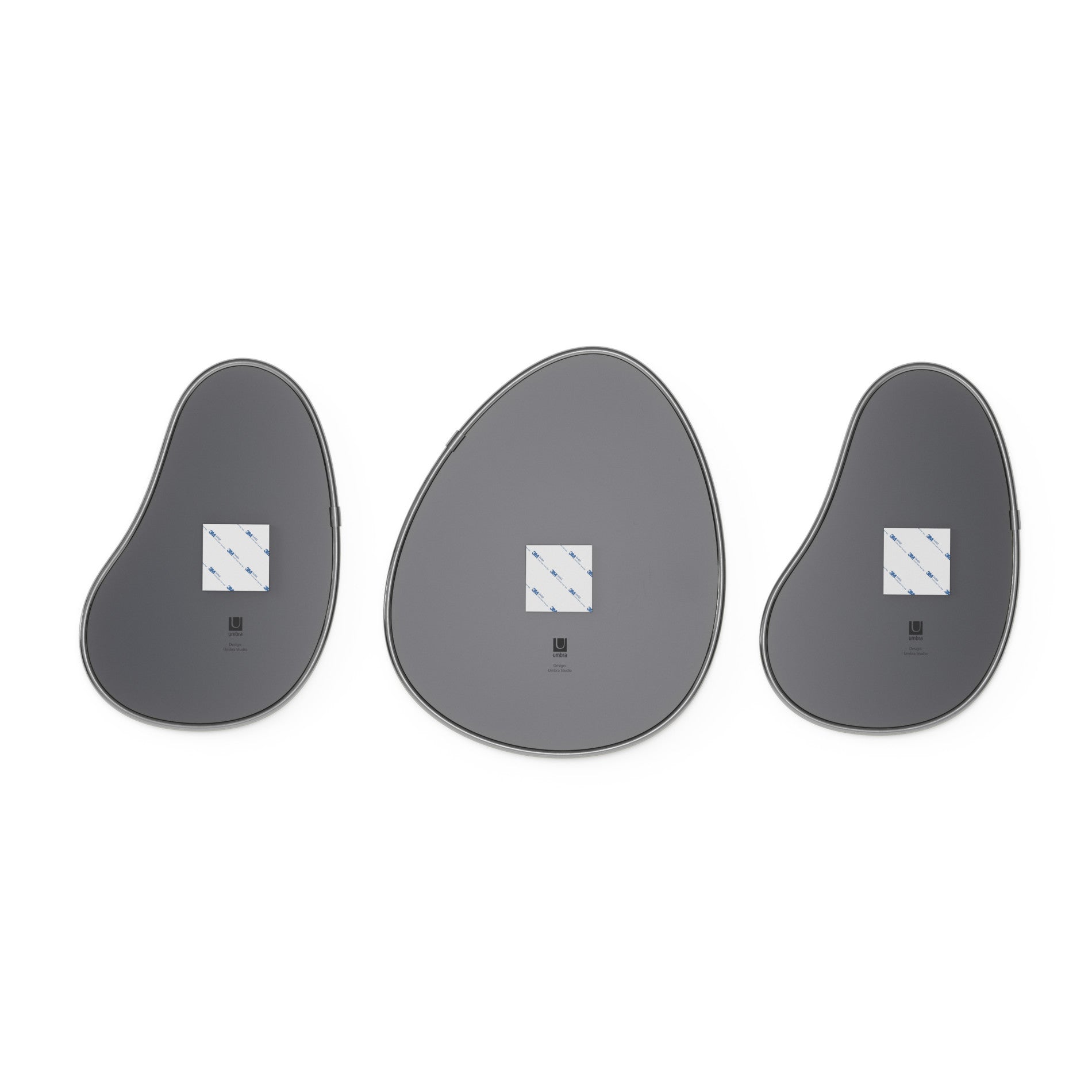 Decorative Organic Wall Mirrors | Metallic Frame Pebble Mirror Set of 3
