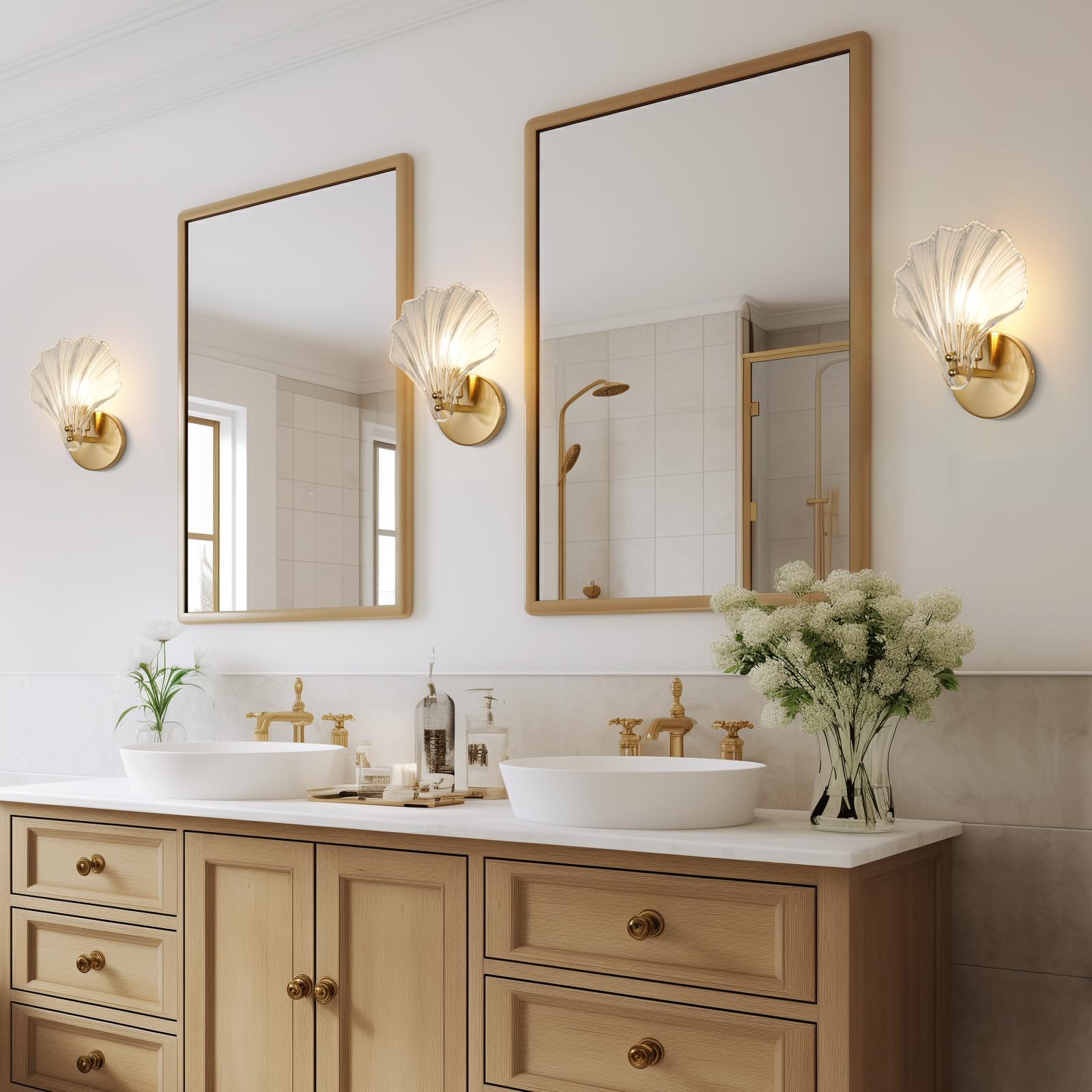 Brass & Glass Coastal Seashell Wall Lamp