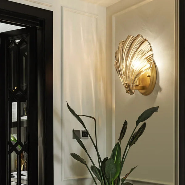 Brass & Glass Coastal Seashell Wall Lamp