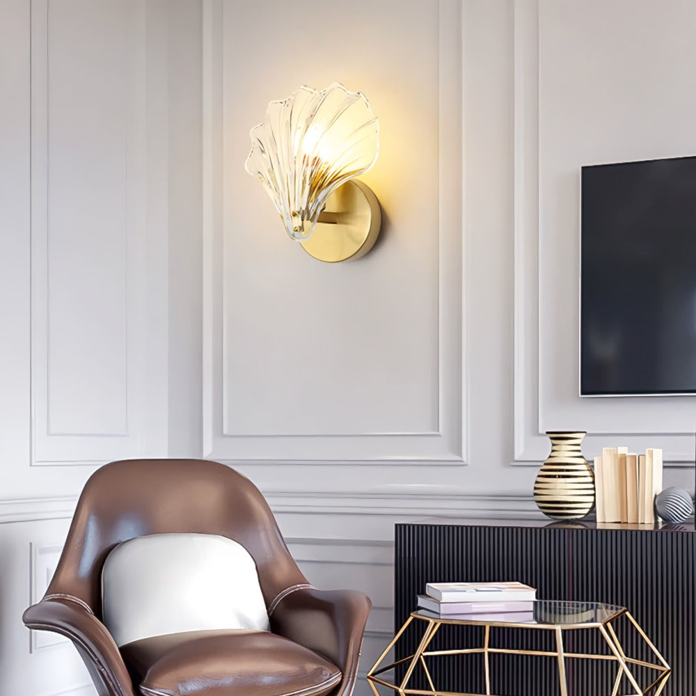 Brass & Glass Coastal Seashell Wall Lamp
