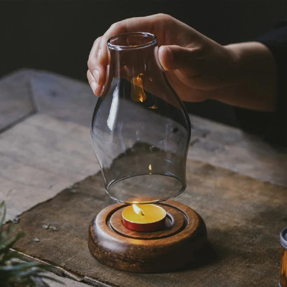 Glass Tealight Candle Holder with Bamboo Base