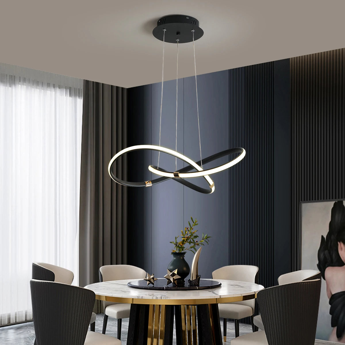Black LED Pendant Light Adjustable Length