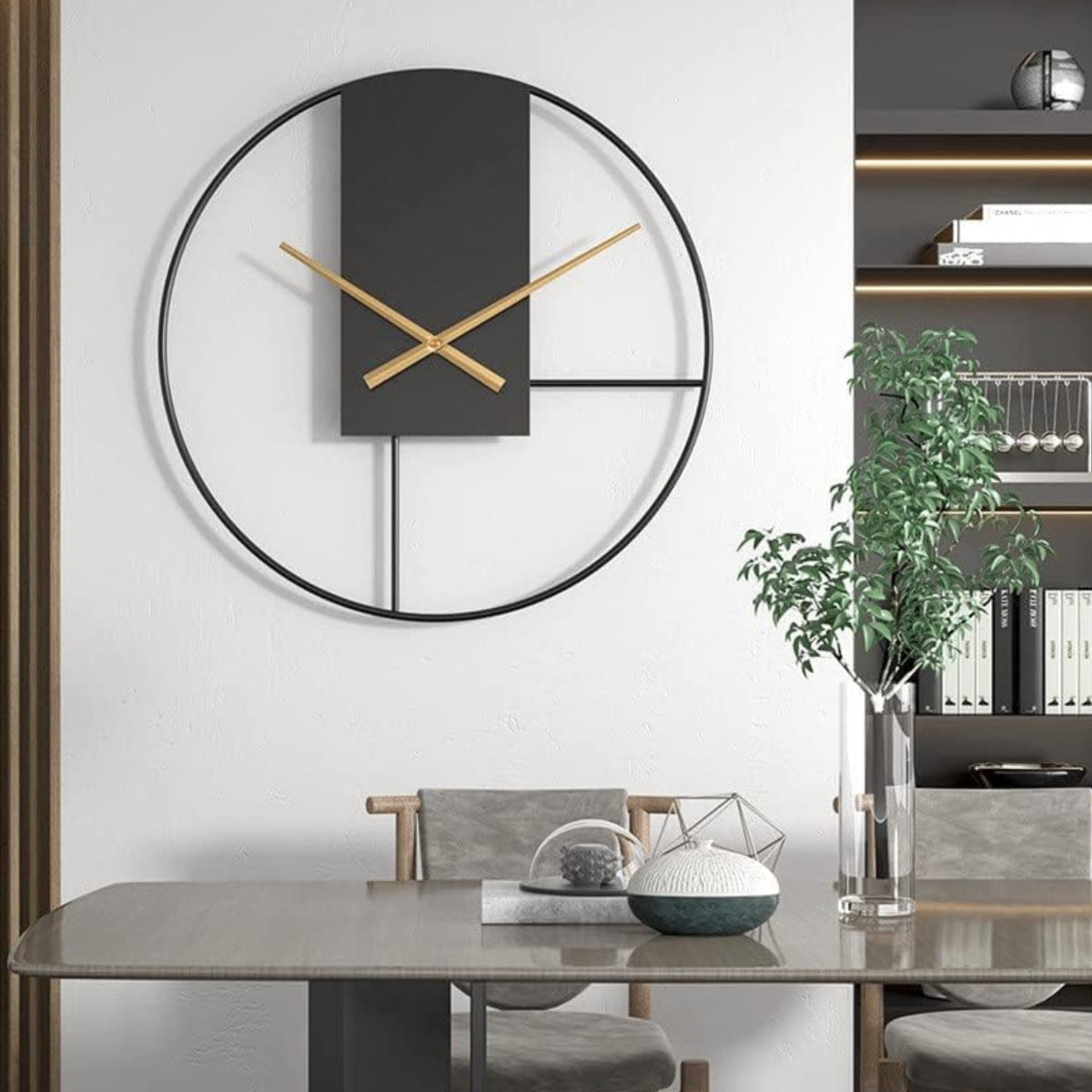 Velora Minimal Wall Clock | Japandi-Inspired Black Frame with Gold Hands