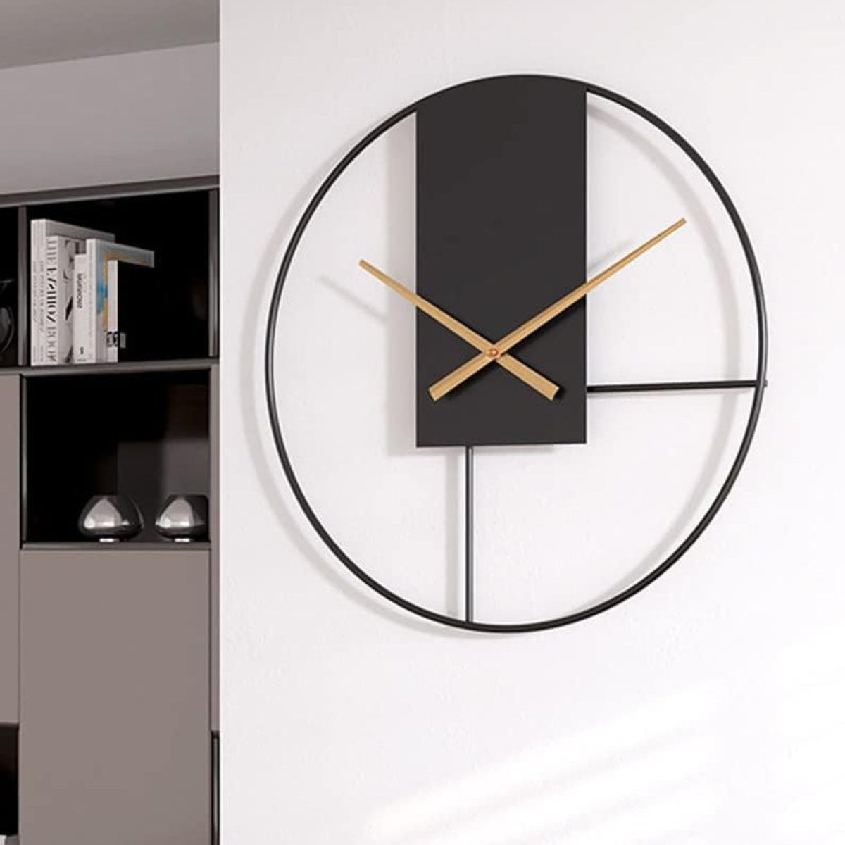Velora Minimal Wall Clock | Japandi-Inspired Black Frame with Gold Hands