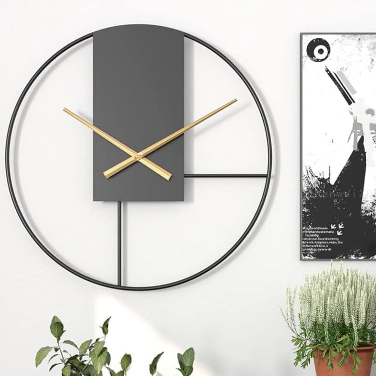 Velora Minimal Wall Clock | Japandi-Inspired Black Frame with Gold Hands