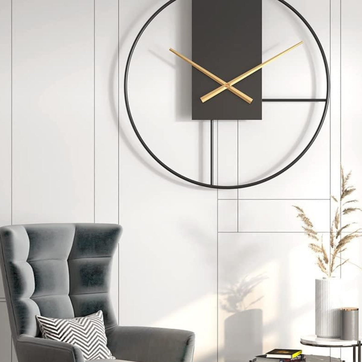 Velora Minimal Wall Clock | Japandi-Inspired Black Frame with Gold Hands