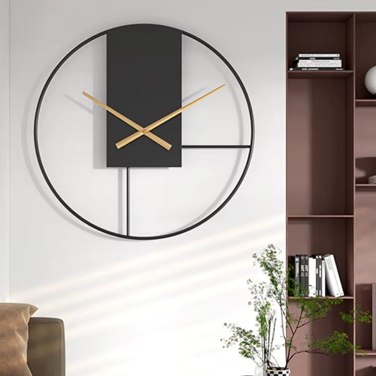 Velora Minimal Wall Clock | Japandi-Inspired Black Frame with Gold Hands