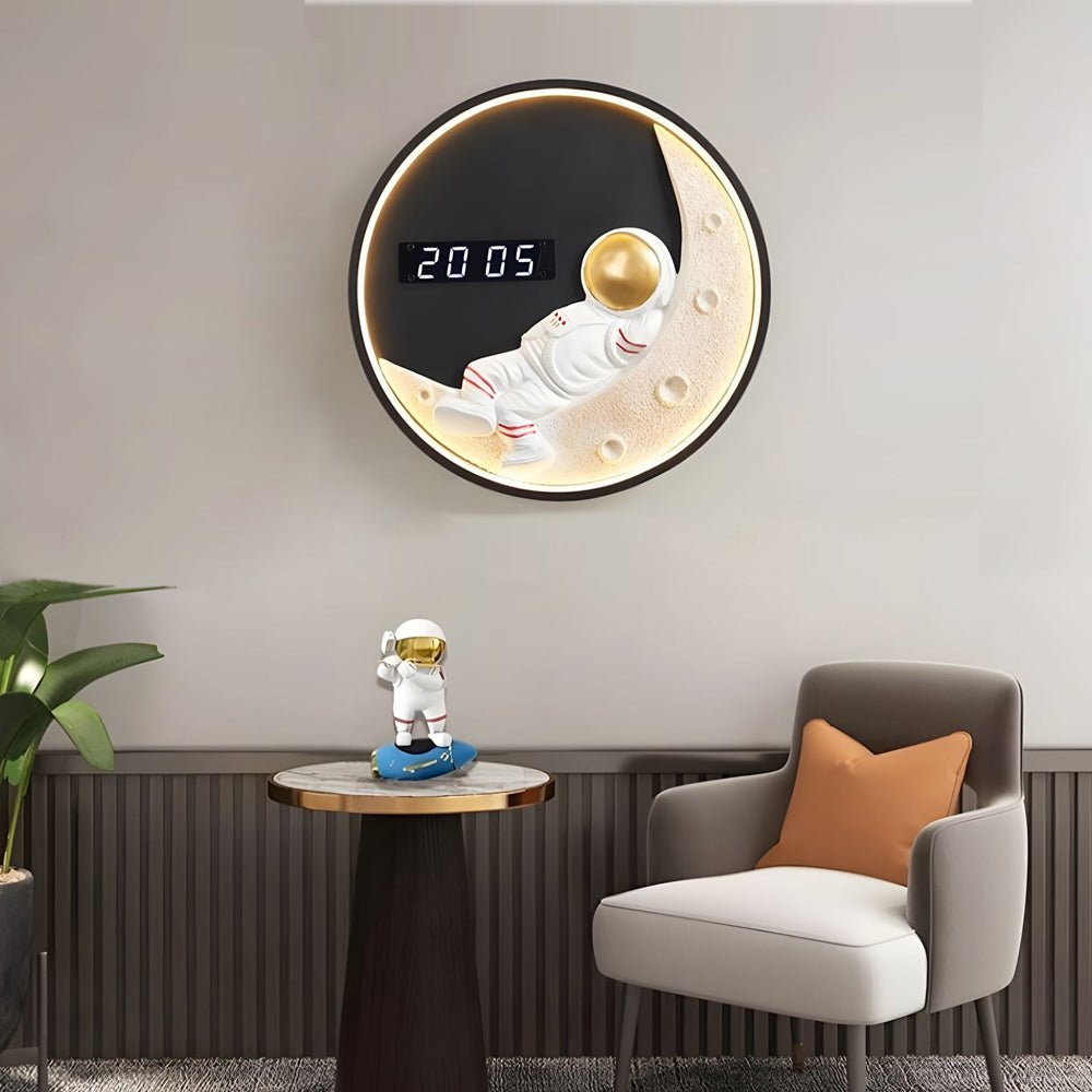 Moon LED Wall Light with Digital Clock and Astronaut Decor