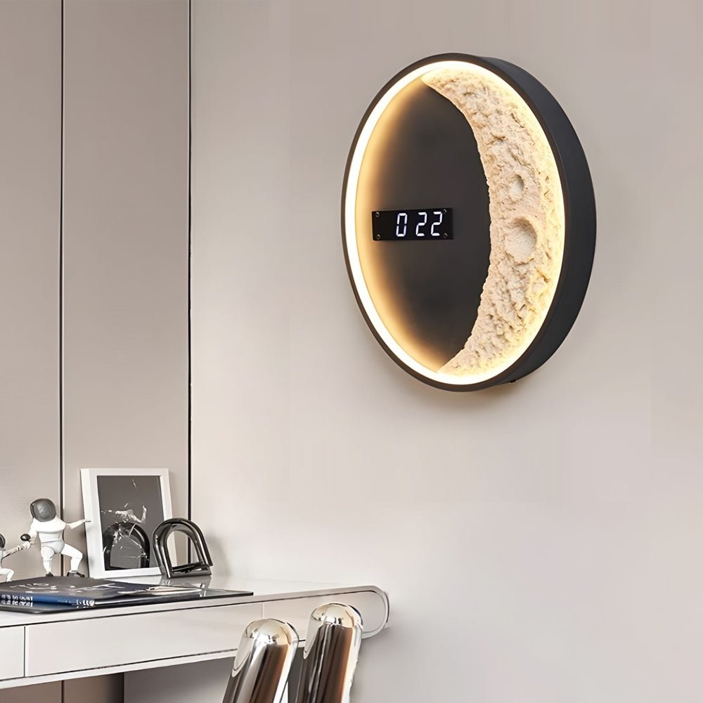 Moon LED Wall Light with Digital Clock and Astronaut Decor