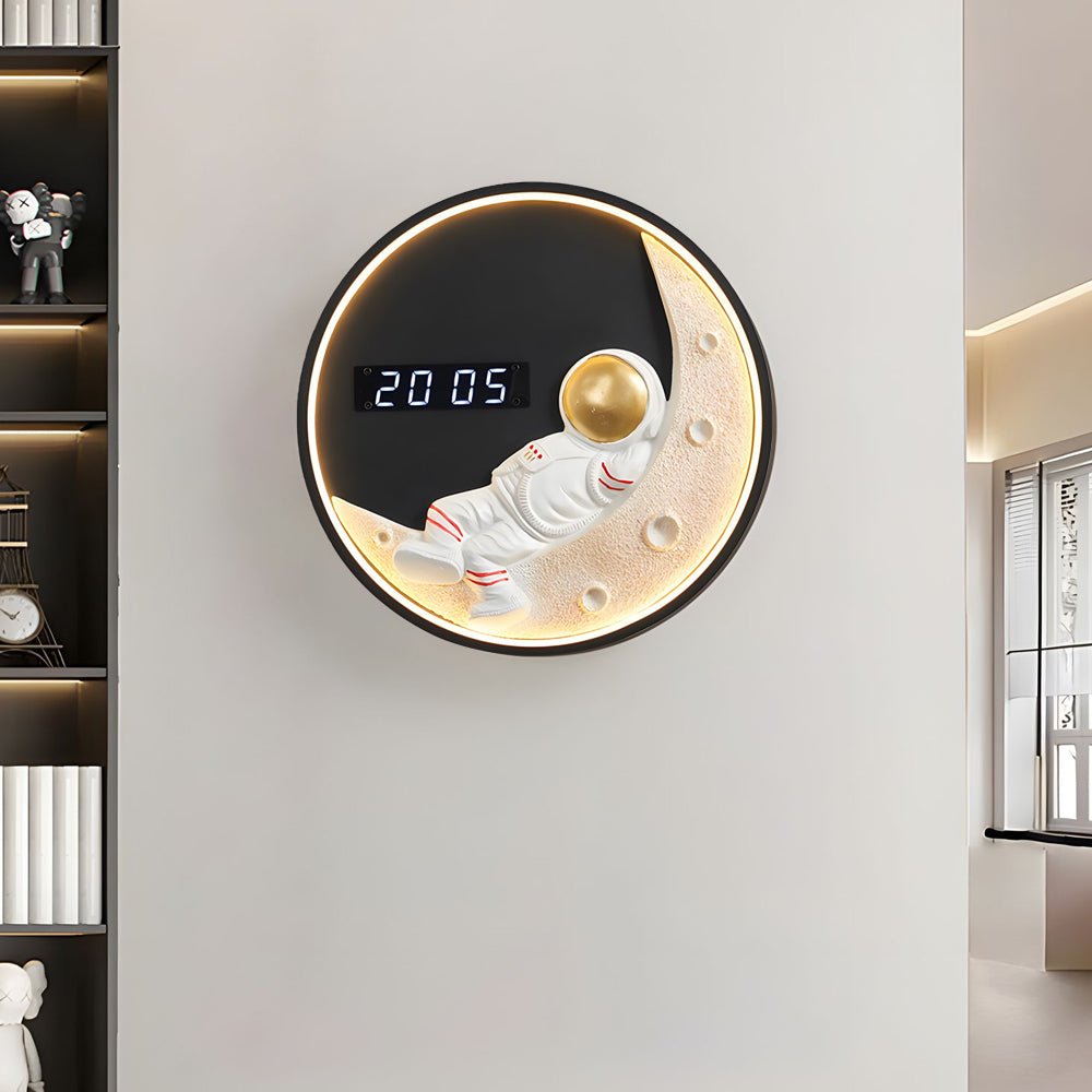 Moon LED Wall Light with Digital Clock and Astronaut Decor