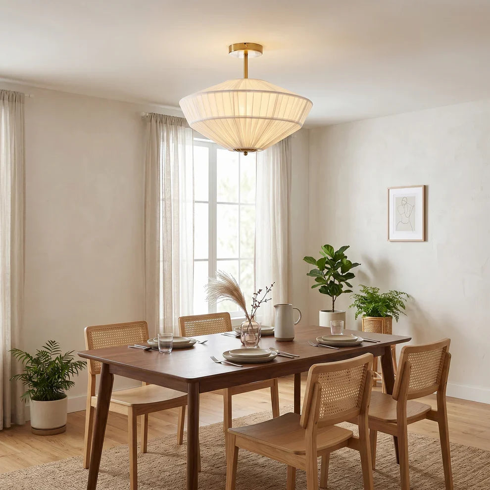 Ivory Fabric Flush Mount Ceiling Light