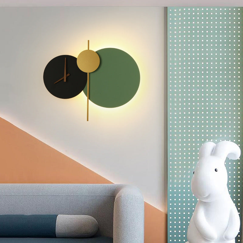 Modern Round LED Clock Wall Sconce Lamp with Acrylic & Iron Design