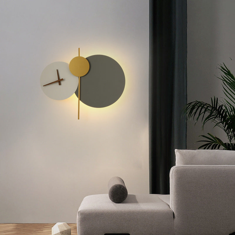 Modern Round LED Clock Wall Sconce Lamp with Acrylic & Iron Design