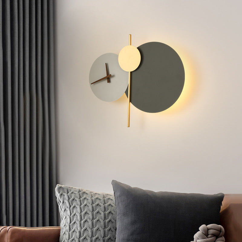 Modern Round LED Clock Wall Sconce Lamp with Acrylic & Iron Design