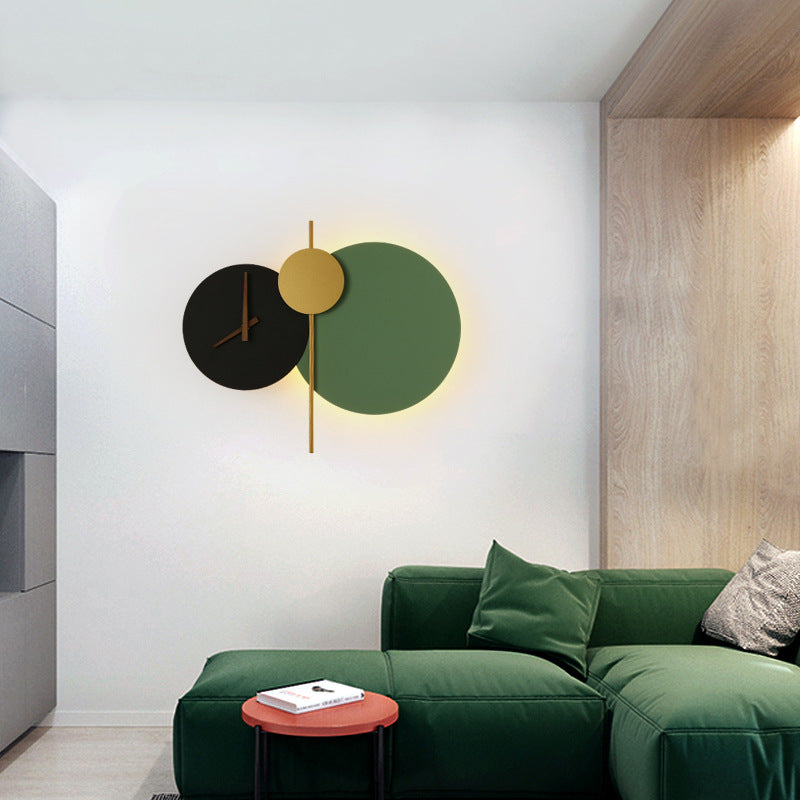 Modern Round LED Clock Wall Sconce Lamp with Acrylic & Iron Design