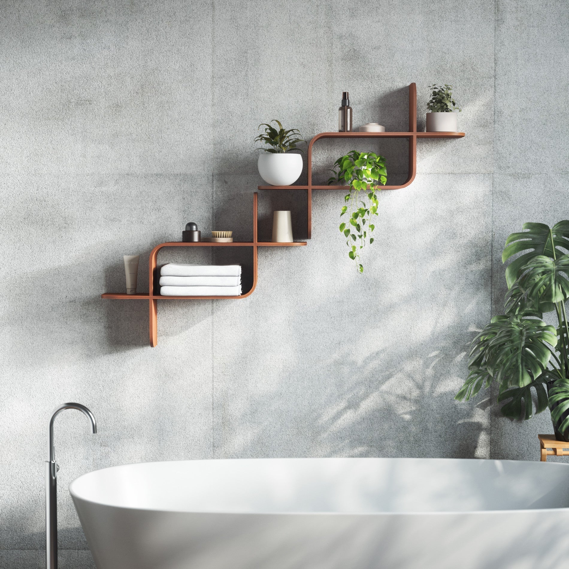 Natural Bent-Wood Wall Shelf