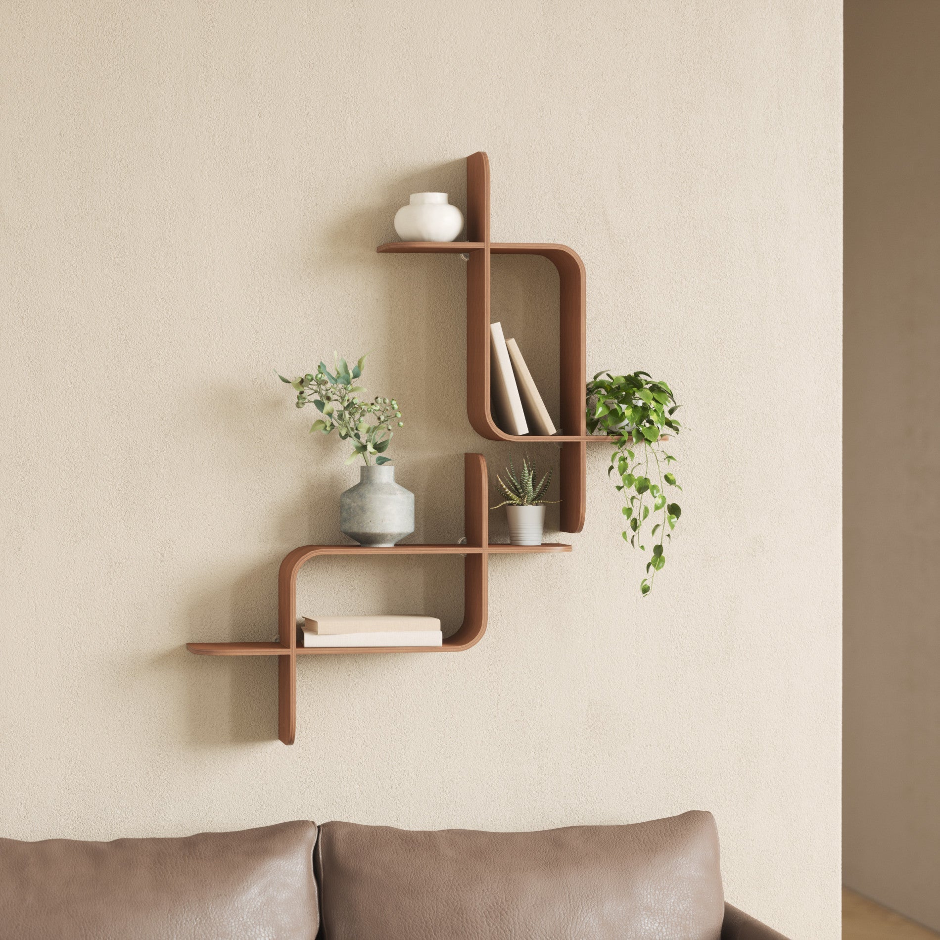 Natural Bent-Wood Wall Shelf