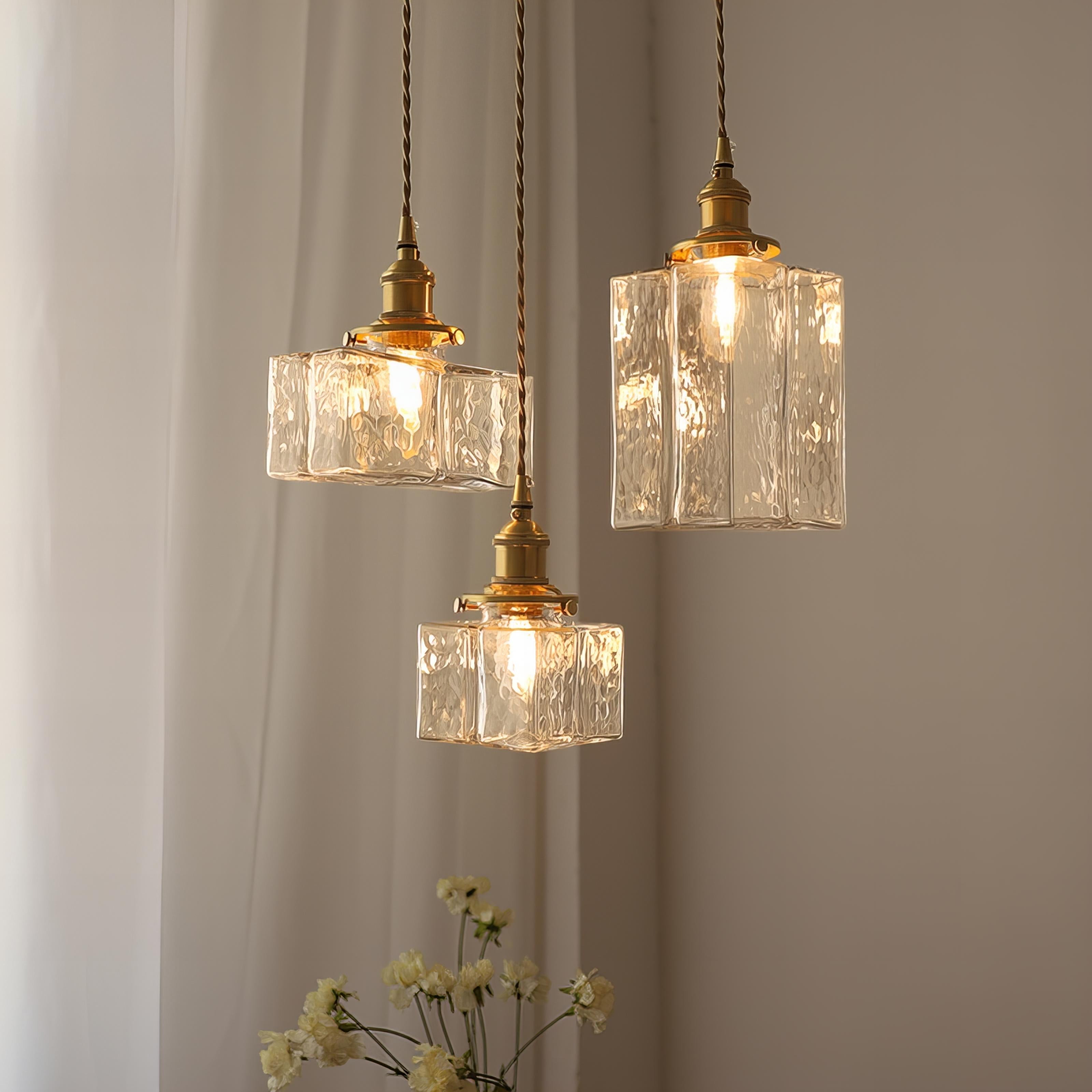Retro Glass Pendant Light Gold Finish E27