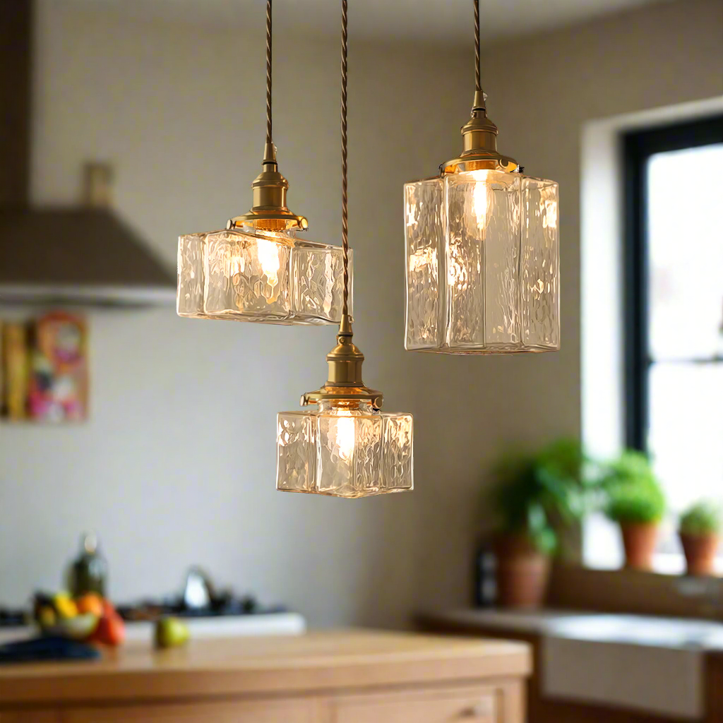 Retro Glass Pendant Light Gold Finish E27