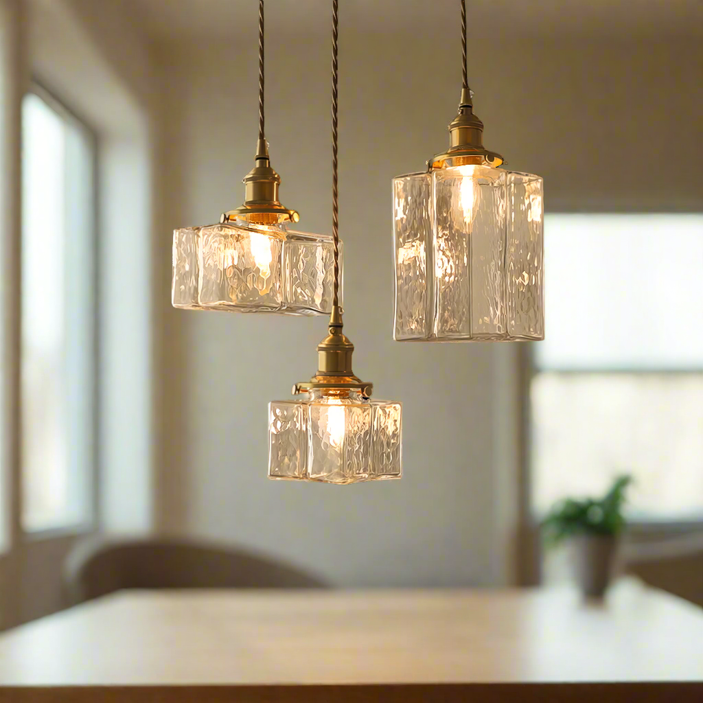 Retro Glass Pendant Light Gold Finish E27