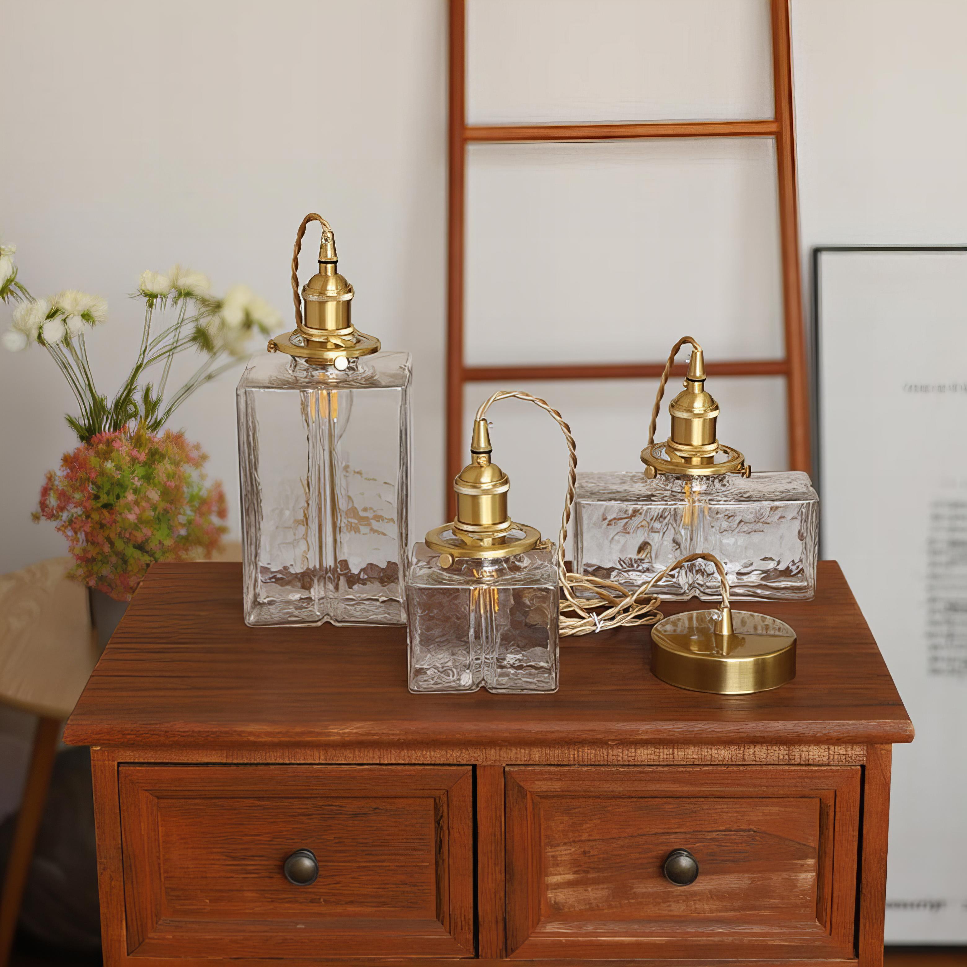 Retro Glass Pendant Light Gold Finish E27